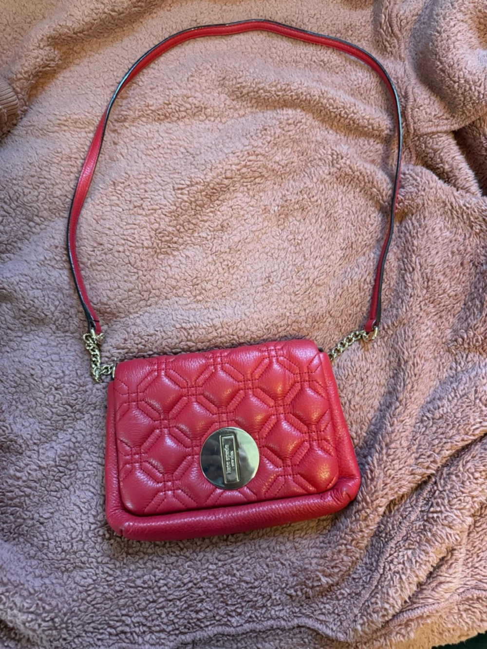 Kate Spade Astor Court Naomi Quilted Red Leather Crossbody Bag.